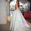 Customized Formal Square Collar Satin Ball Gowns Classic Floor Length Zipper Back Sweep Train Pleats Sleeveless Wedding Dresses 4