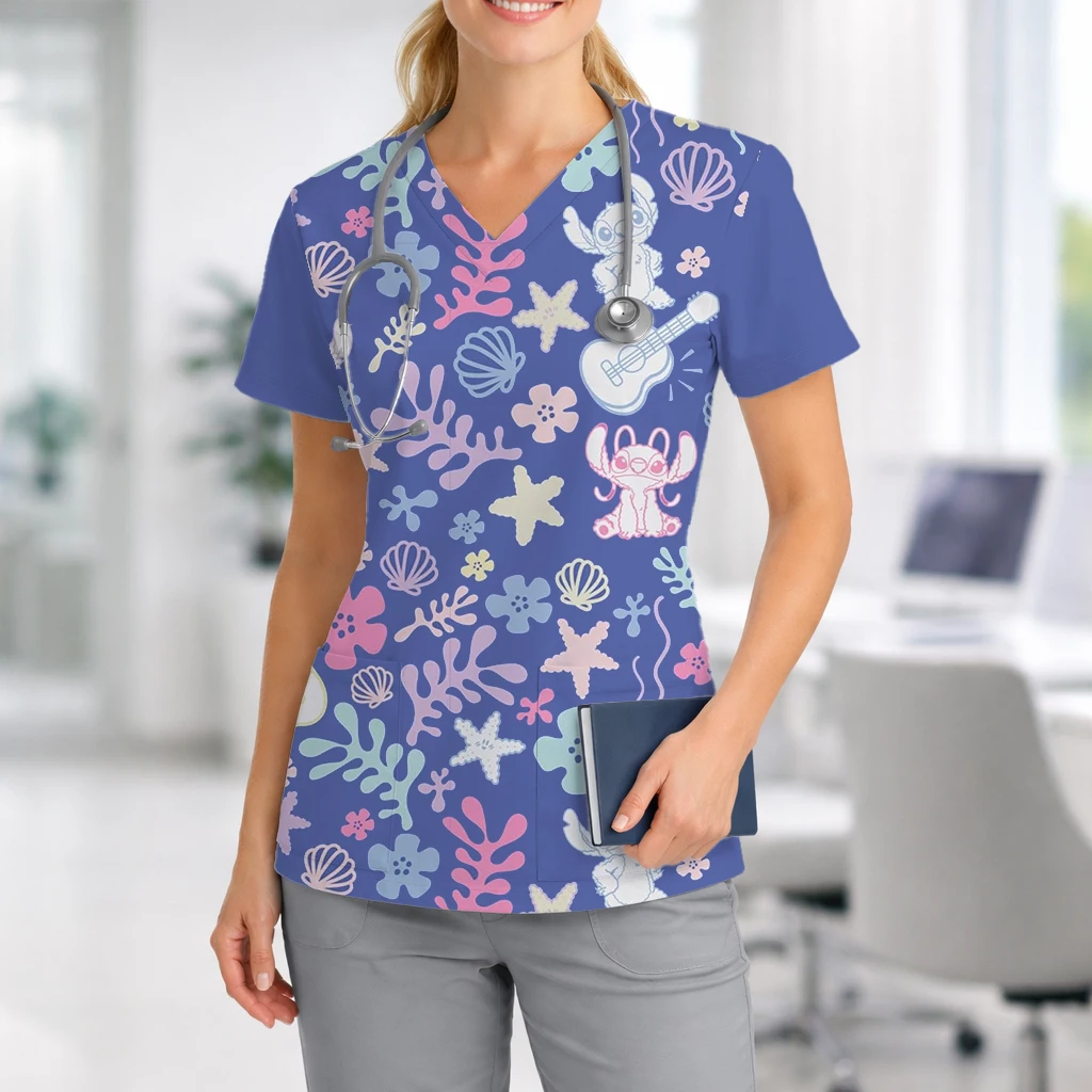 Tunique Médicale Stitch & Angel Hawaïenne - Bleu Marine