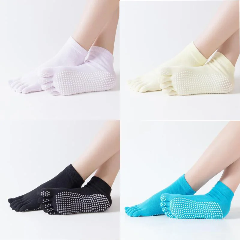 Women Sports Yoga Socks Anti-slip Five Fingers Silicone Non-slip 5 Toe Socks Ballet Gym Fitness Sports Cotton