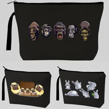 

Travel Makeup Bag Protable Cosmetic Bag Cartoon Print Canvas Organizer Pouch Women Tote Purse Strap Fashion Zipper Clutch Bag