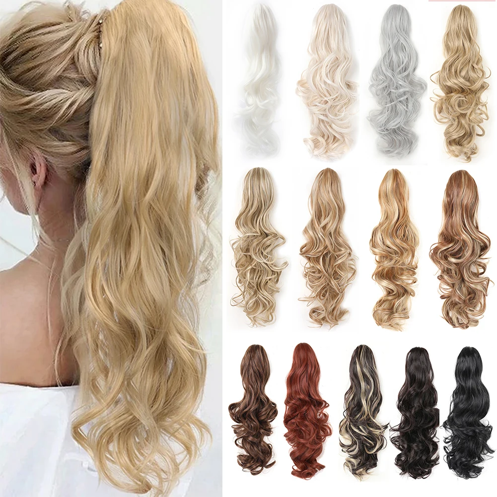 

Claw Clip in Ponytail Extension 24 Inch Long Curly Wavy Pony Tail Natural Soft Synthetic Hairpiece for Women Girls Daily Use