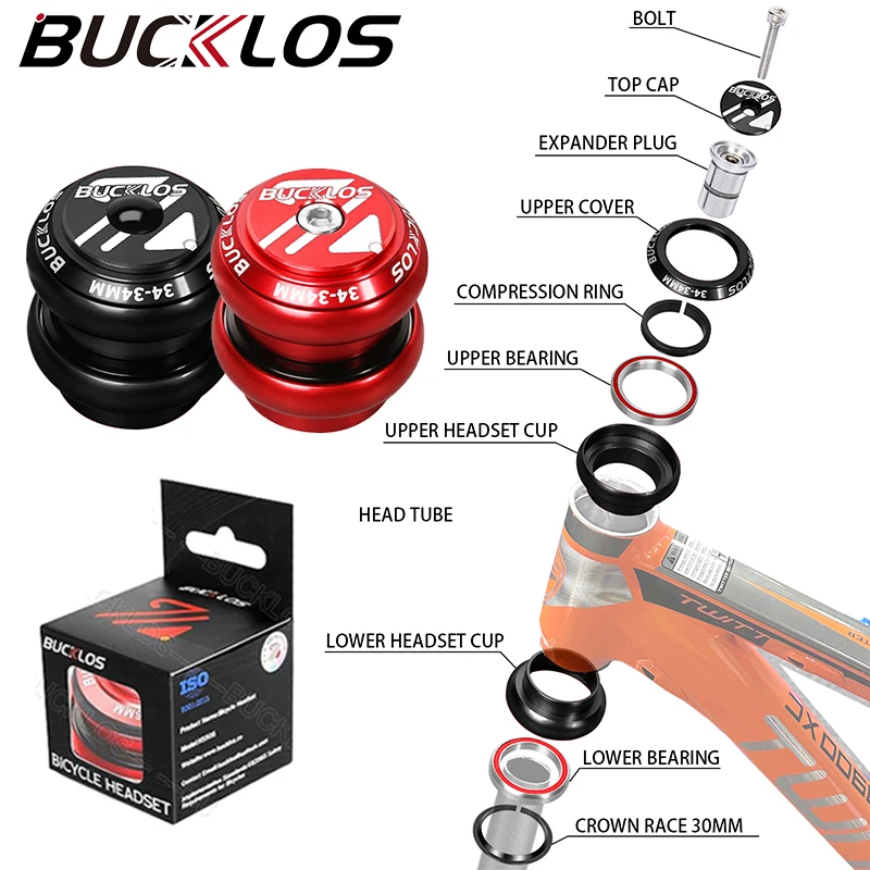 

BUCKLOS Bicycle Headset Double Bearing 34-34/44-44/44-50.6/44-55/44-5641.8/52mm Road Mountain Bike Headset for 28.6mm Fork Frame