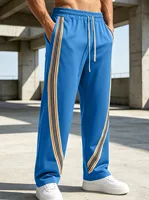 Pantalon long pour homme avec rayures patchwork, pantalon de sport décontracté à jambe droite, style streetwear, pantalon de survêtement ample et respirant à jambe large 5