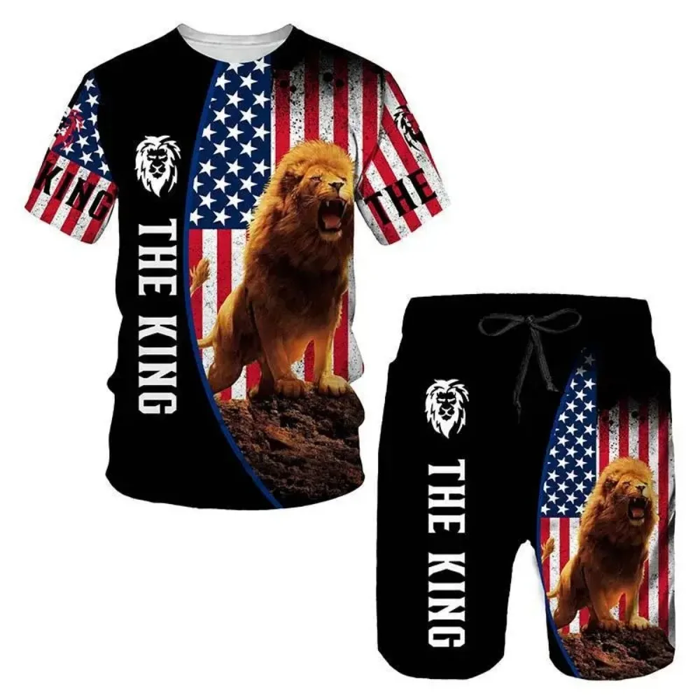 New 3D Printed T-shirt and Shorts Lion Pattern Summer Men's Casual Sports Suit  Tracksuit Men Plus Size S-7XL Tracksuit  Clothes