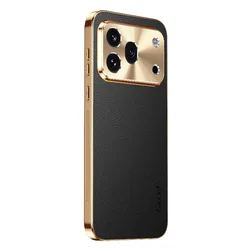 Premium PU Leather Shockproof Plating Cover with Lichee Texture and Lens Protection for Honor 600 Pro (Black)