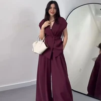 MUJER 2025 Wide Leg Pants Sets for Women 2 Pieces Sleeveless Vest Top Woman Pleated Casual Trousers Sets Two Piece Outfits Woman - Image 4