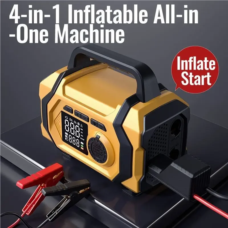 8000mAh Cordless Air Pump Inflatable Pump Car Jump Starter Power Bank Wireless Tire Inflator USB Charging Emergency LED Light 1