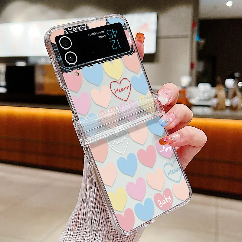 Love Heart Print Transparent Folding Phone Case - Hard PC Cover