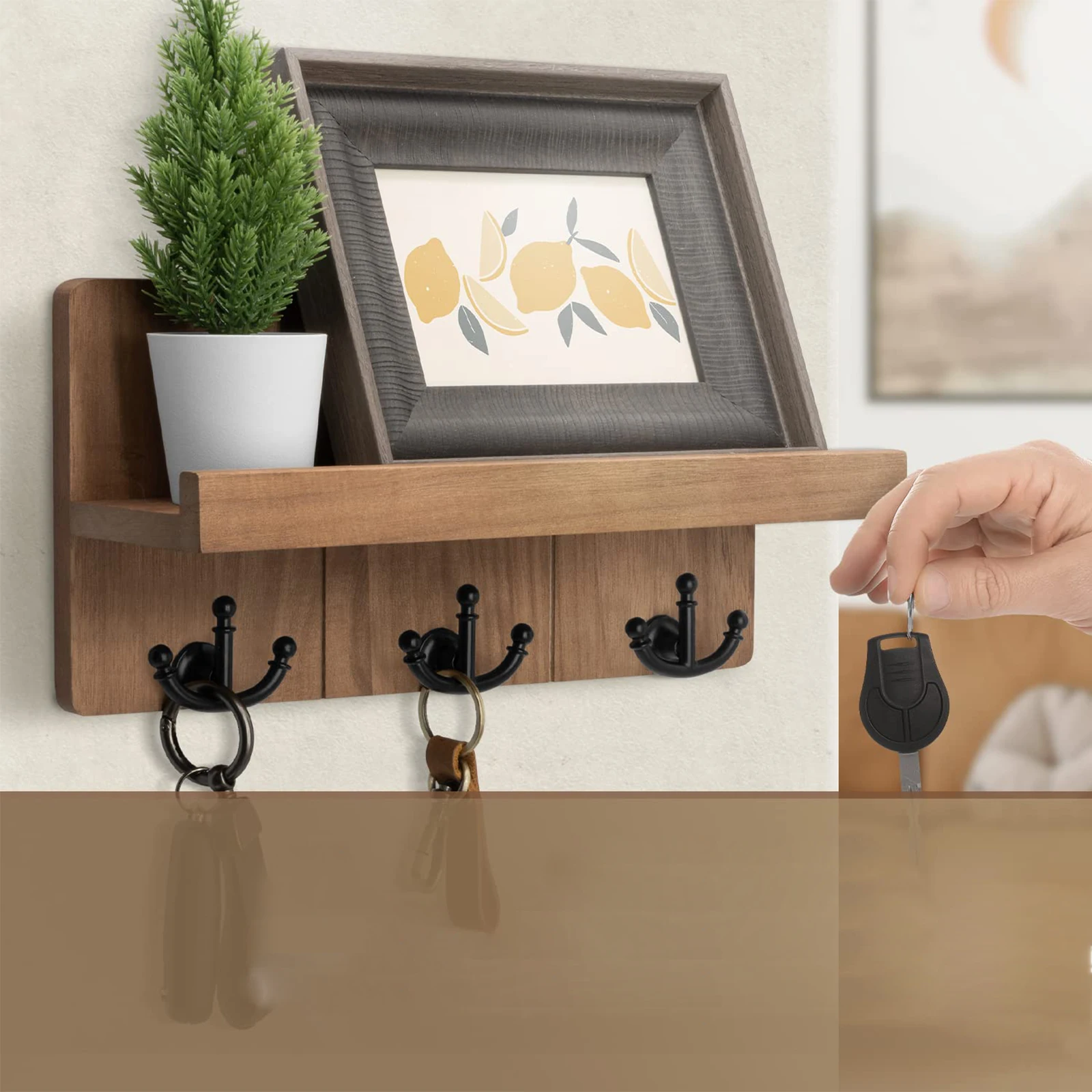 Rustic Entryway Key Rack Wood Coat Hook Rack, Entryway Key Hook