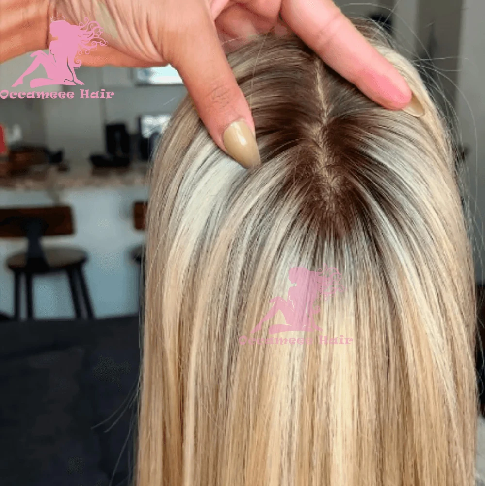 Lace Front Human Hair Wigs With Bangs Pre Plucked Hairline Ash Platinum Blonde Dark Root 613 Ombre Colored Wigs Body Wave Brazil - 6