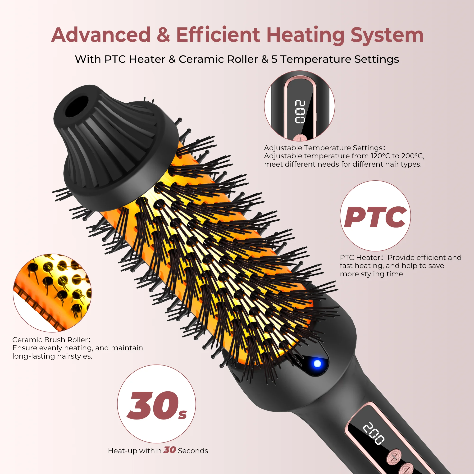 Hair Curler Hair Iron 1.5 Inch Thermal Brush Create Loose & Volume Curls Heated Curling Iron Brush 9 Heat Settings Ionic Hair Curler Curling Comb hair curler,hair iron