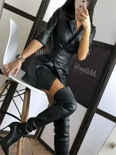  Elegant bodycon sexy Women's dress for women winter PU leather party club mini dresses woman robe femme ladies vestidos mujer 