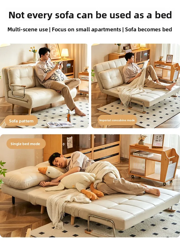 Solid Wood Single Foldable Extendable Multi-Functional New Model Lazy Sofa Bed for Small Space Living Room Space Saving Durable