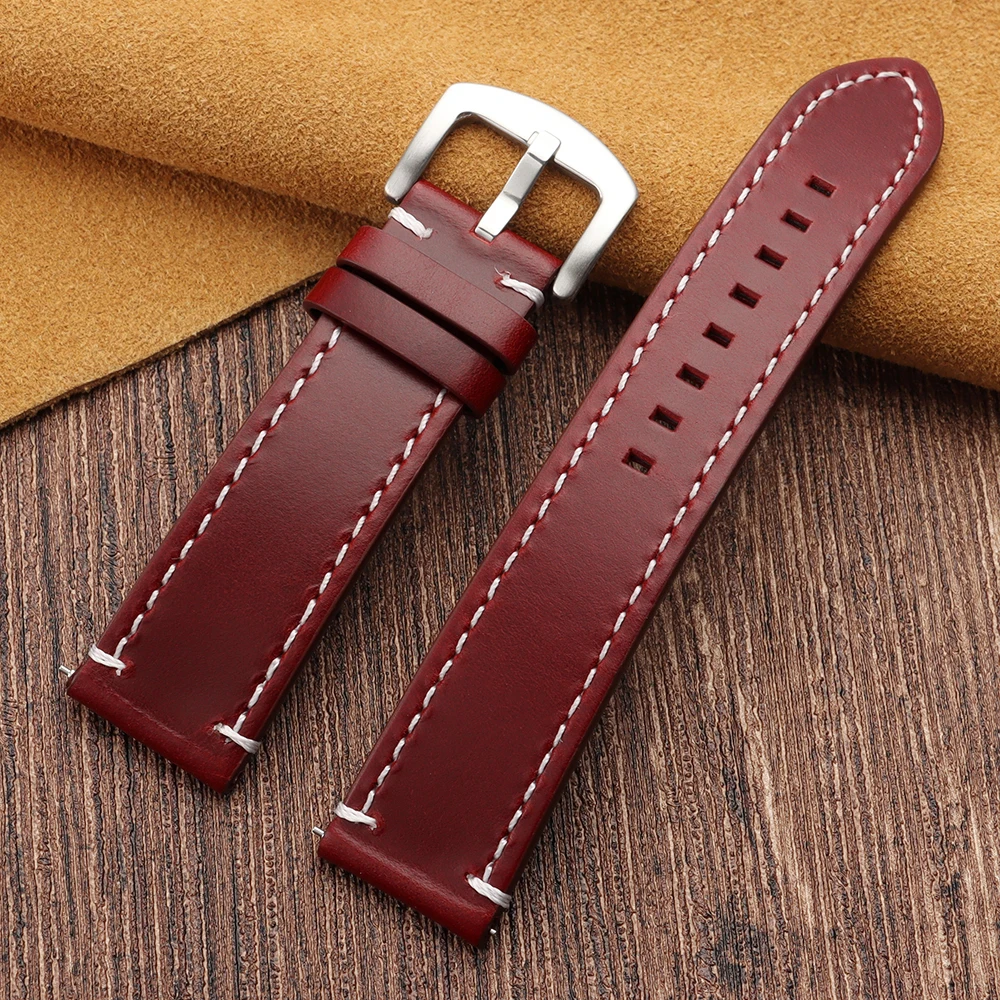 Vintage Stitching Genuine Leather Watchband - Universal Sport Strap with Accessories