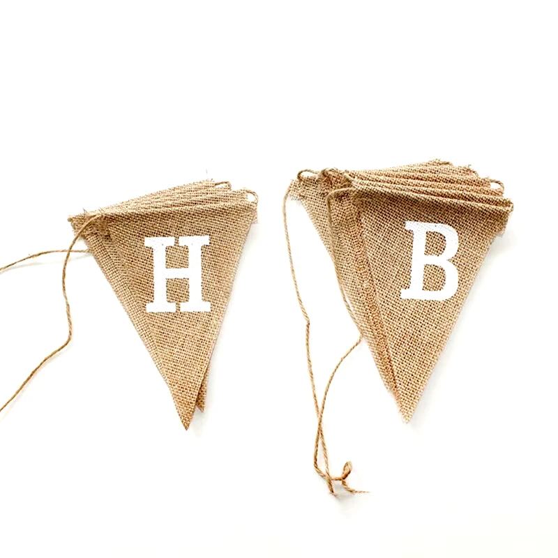 Vintage Jute Hessian Burlap Banner 13 Flags Happy Birthday Party Photography Props Celebration Party Decoration Banner birthday banner party decorations