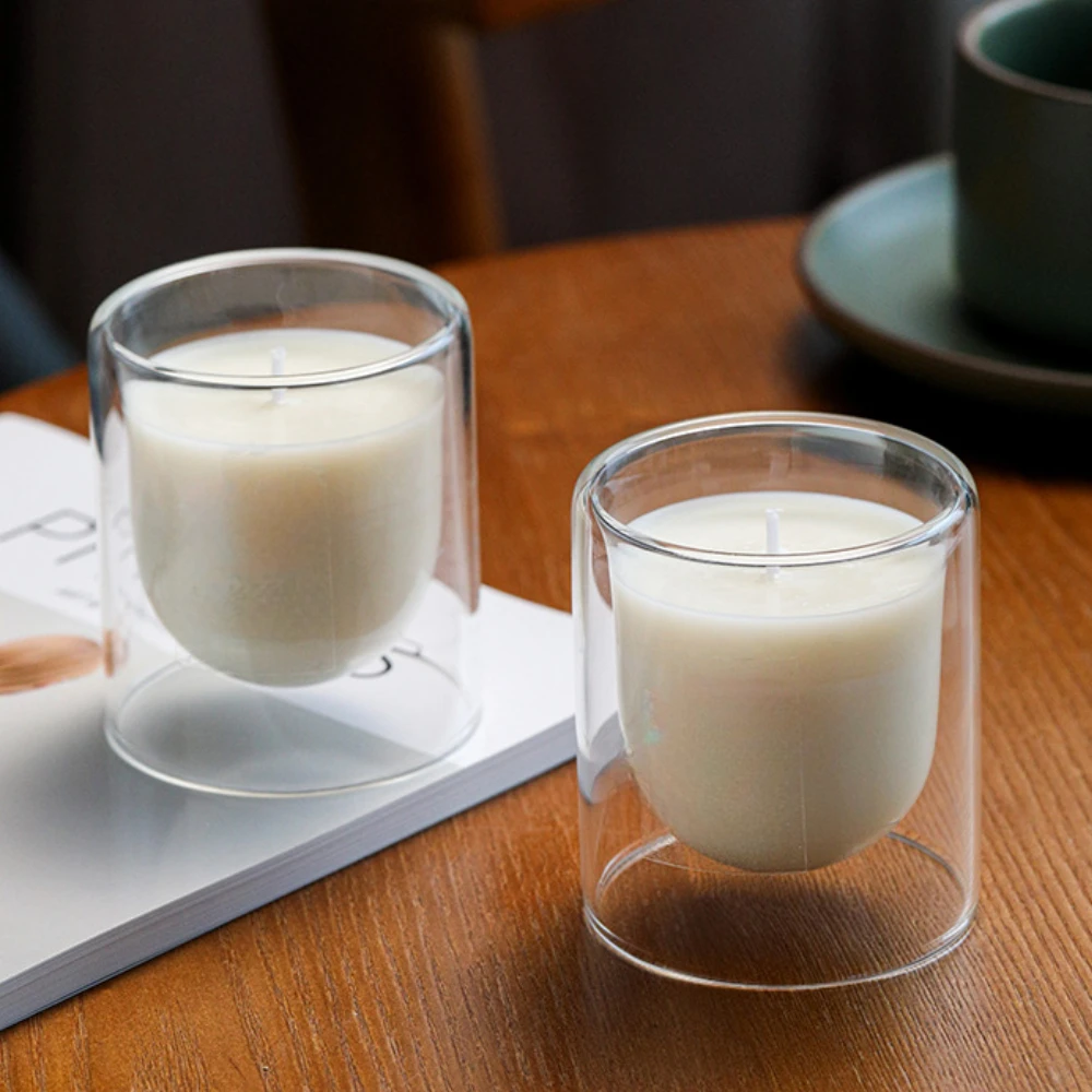 Double Class Candle Holder Candle Making Container Tea Cup Candlestick Set Home Bedroom Simplicity Decor DIY Office Scented Gift