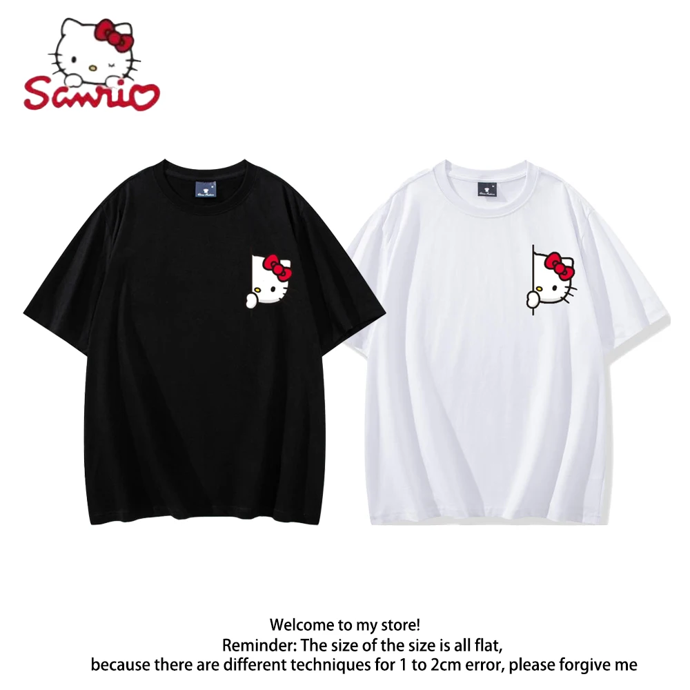 

Sanrios Hello Kitty Cute T-Shirt Kawaii Cotton Fashion Short Sleeve Y2K Girl Student Loose Casual Anime Tees Streetwear Tops