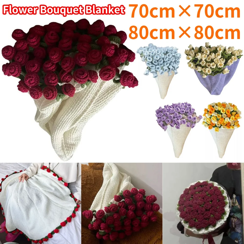 Flower Bouquet Blanket DIY Crocheted Blanket Crochet Flower Blanket Birthday Mothers Day Gifts Soft Knitted Throw Blanket
