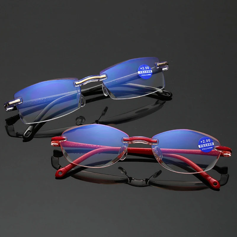 

3pcs Frameless Presbyopic Glasses Fashion Blue Light Blocking Vision Care High Definition Business Eyeglasses Diopters 0 To +4.0