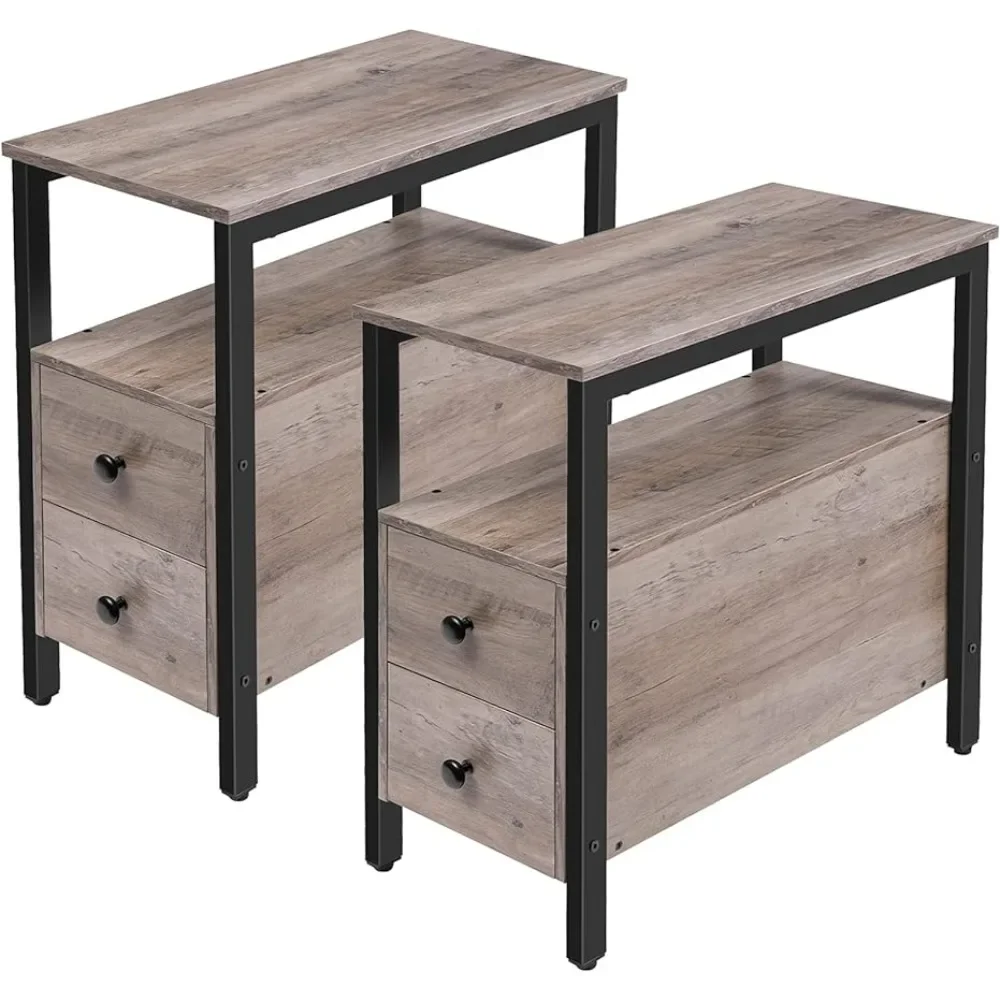 

HOOBRO End Table Set of 2, Side Table with 2 Drawer and Open Shelf, Narrow Nightstand, Bedside Table, Small Space, Living Room