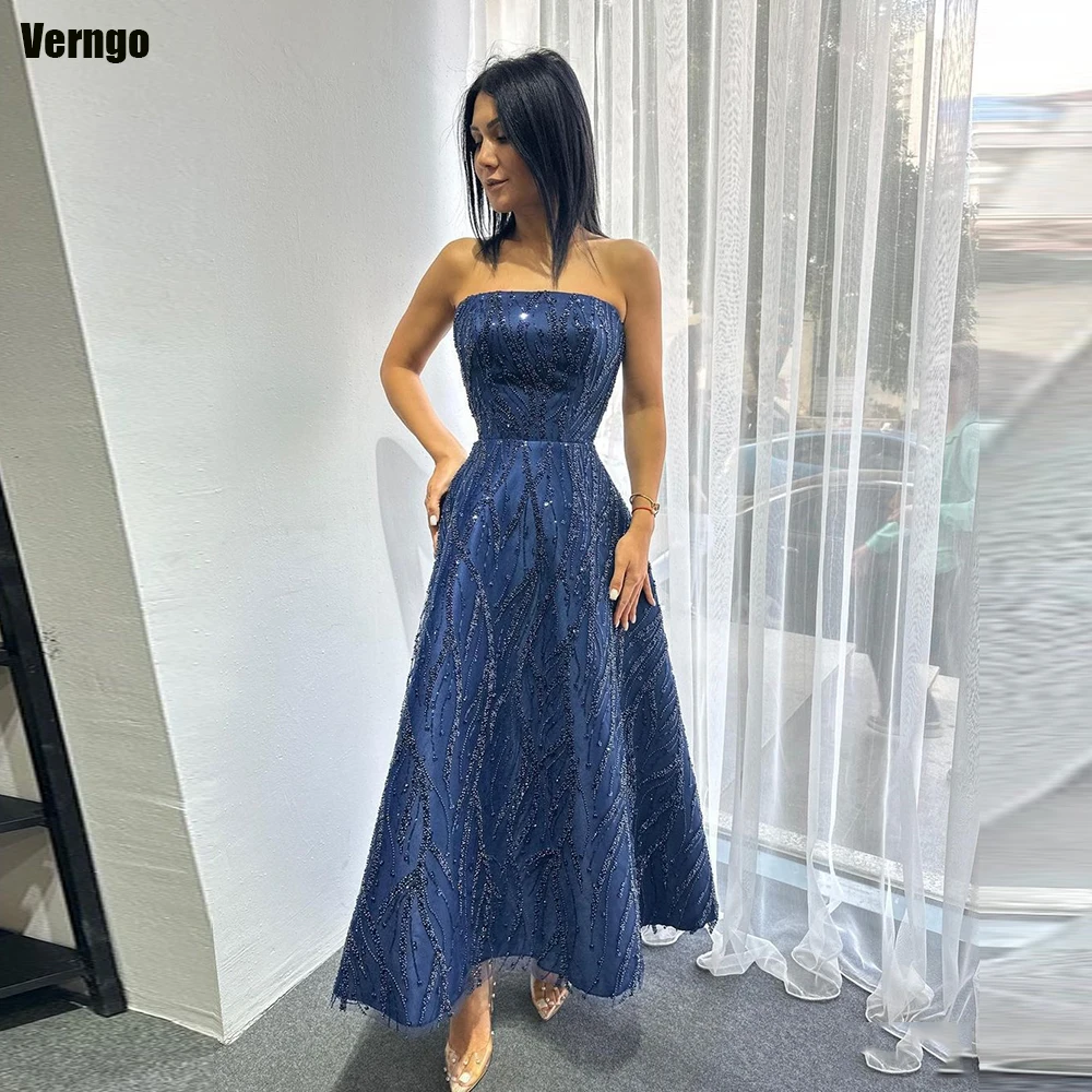 

Verngo A-line Prom Dresses Strapless Sleeveless Evening Party Dress Shiny Sequined Formal Occasion Gown Robes De Soirée 2024