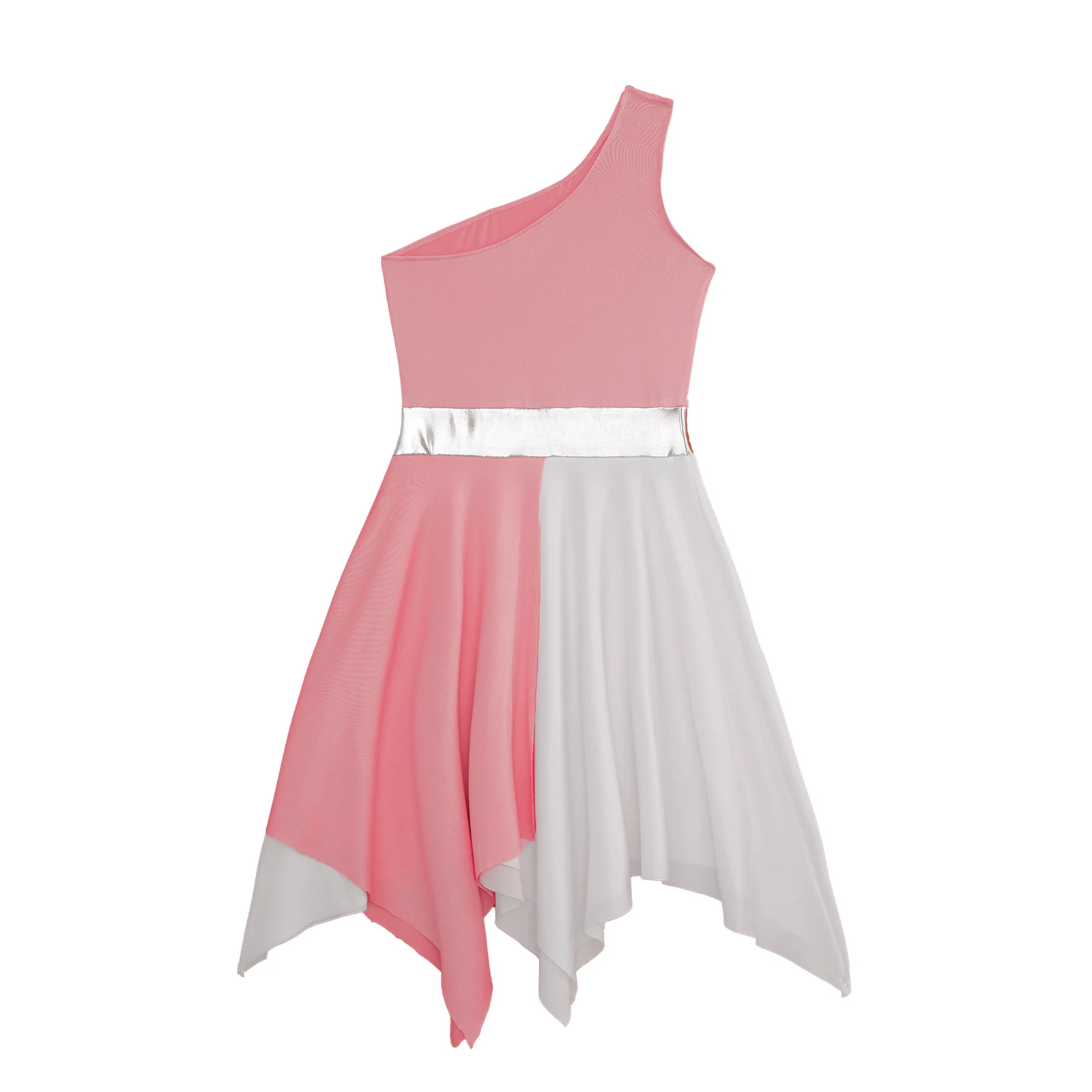 어린이 소녀 에티켓 찬양 댄스 원피스 민소매 교회 기독교 예배 코스튬 비대칭 튜닉 현대 무용 원피스
