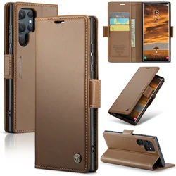 CaseMe RFID Blocking Leather Wallet Folio with Card Holder and Magnetic Clasp - Galaxy S21 Ultra (Brown)