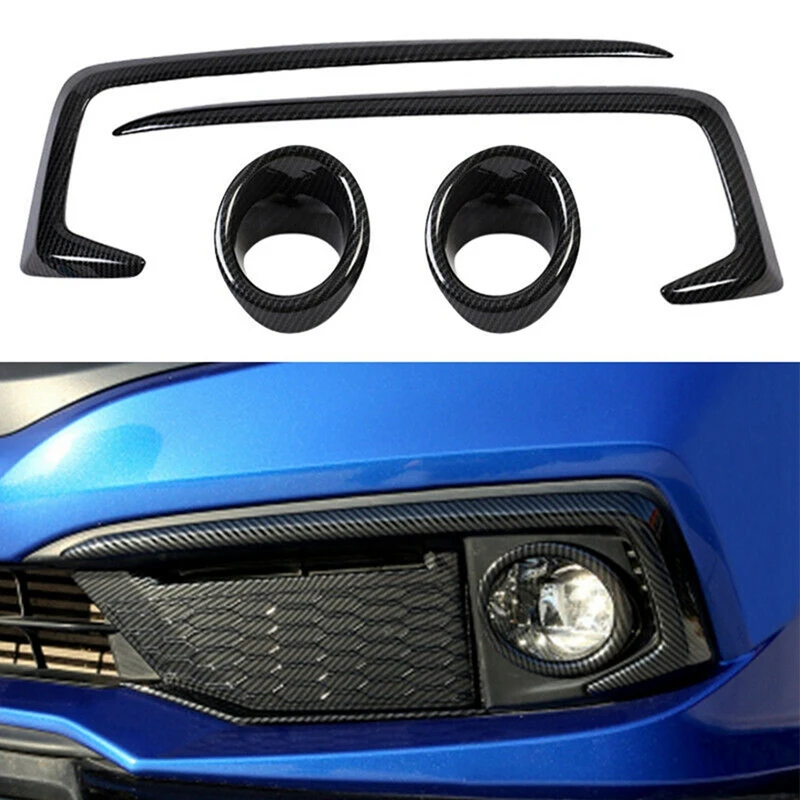 Carbon Fiber Style Front Bumper Fog Light Lamp Cover for Honda Civic