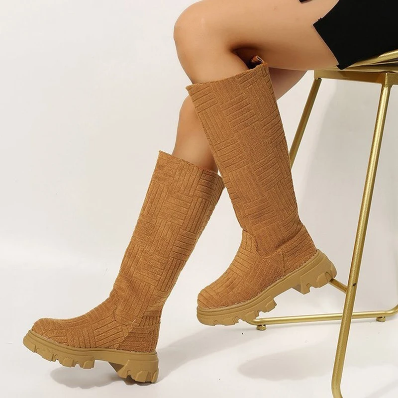 

Women Spring Fashion Boots Round Toe Knee-High Modern Boot Platform Wedge Chunky Sneakers High Quality Shoes Female Footwear