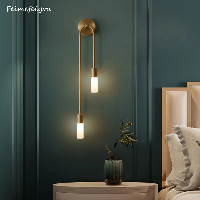 LED Slaapkamers Wandlampen, Koper gouden wandlamp slaapkamer nachtkastje gangpad lamp TV Wall Double Head Single Head Simple Woonkamer Wandlamp ( Color : Dia40cm-2 Lights, Size : Warm White