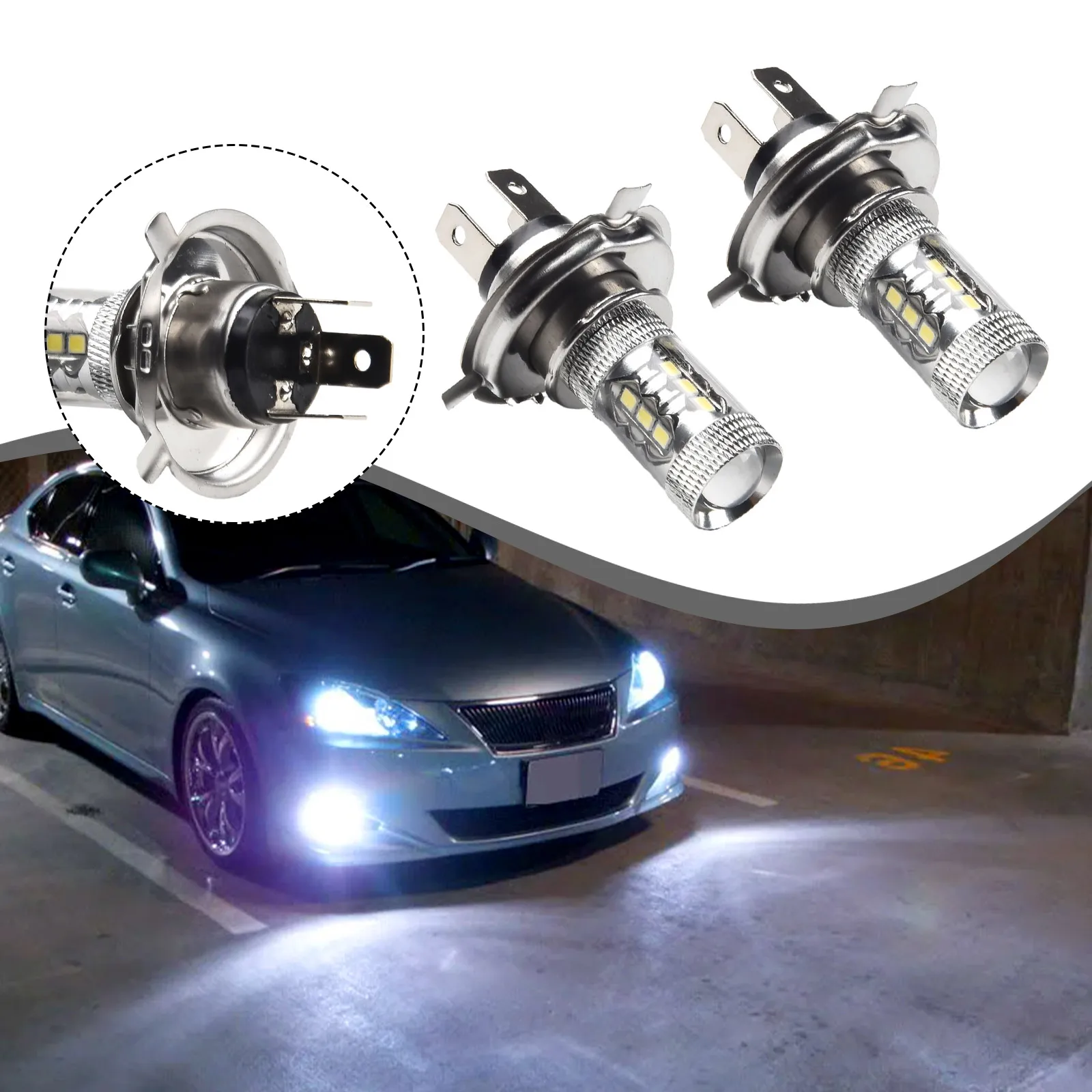 

LED Bulb H4 Fog Lights Lamp Beam Headlight Hi/Lo Motorcycle 2Pcs 80W 9003 6000K 6500K For Arctic Cat 2009-2010