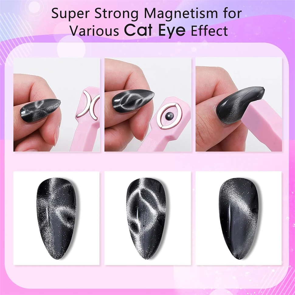 Strong Cat Eye Magnet for Nails Gel Polish 3 in 1 Cateye Magnetic Tool for Nail Art Cat Eye Nail Tool Magnetic Nail Art Tools Magnetic Nail Tools