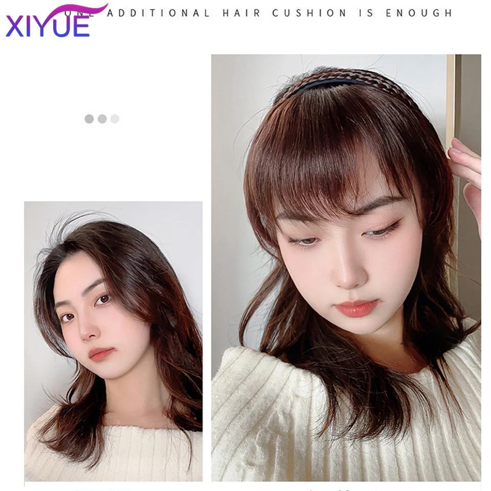 Synthetic Fake Bangs Hair Neat Rhinestone hairband With Braids Headband Heat Resistant Bangs In Hair Extensions Hairpieces Hair