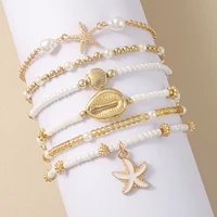 Vintage Seed Bead Stacked Bracelet Set Starfish Shell Embellishment Bracelets Elegant Women's Summer Beach Party Ideal Jewelry 6