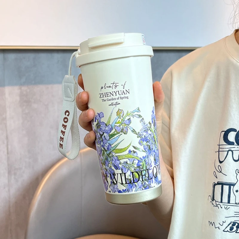 316 Stainless Steel Tumbler  Coffee&Cold Cup Large Capacity Insulated Travel Mug Portable with Carry Strap for Hot & Cold Drink