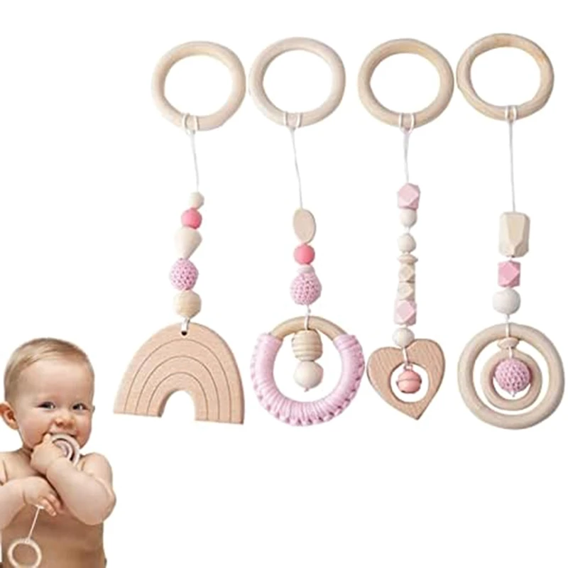 Play Gym Toys Ings Pendant Toy Set Kit Wooden Nursing Pendant Teether Rattles Toy Sensory