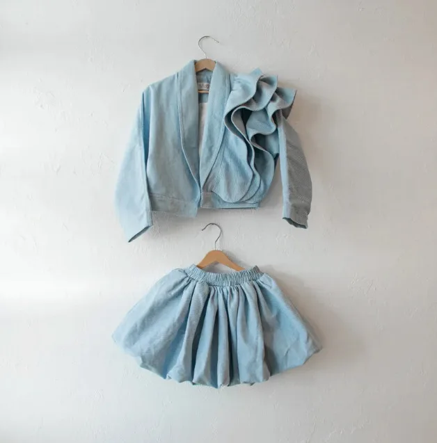 2025 الأوروبية والأمريكية الربيع والخريف الفتيات القطن واحد الوجهين معطف الدانتيل البتلة نصف تنورة الأطفال قطعتين مجموعة