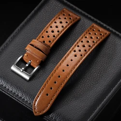 Genuine Cowhide Leather Strap - Soft Breathable Retro Wristband - 18mm (Red Brown)