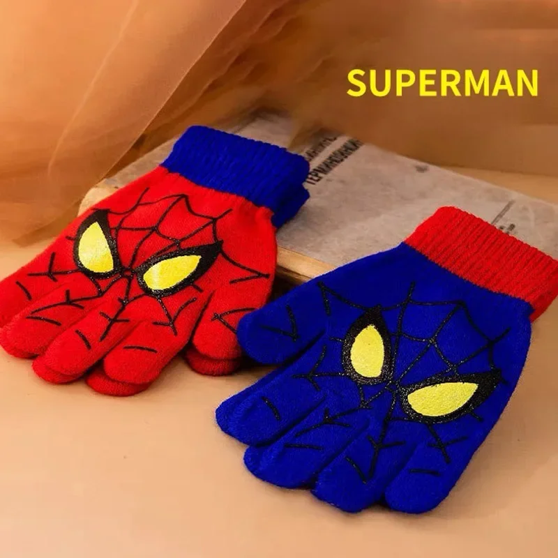 Winter Gloves Boys Spider Winter Gloves 3-8 Years Full Finger Knitted Mittens Warm Cartoon Outdoor Gloves for Kids Autumn Children&rsquo;s