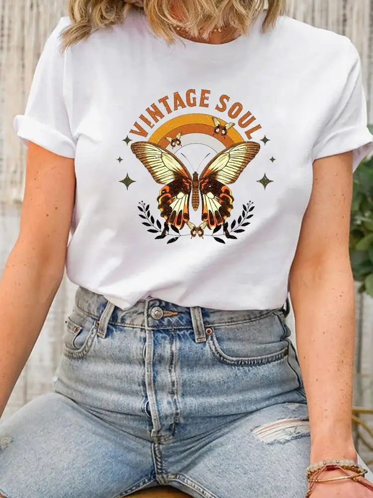 Butterfly Trend Cute 90s Short Sleeve Lady Female Shirt Tee Fashion Clothes Women Print Spring Summer Graphic T-shirt