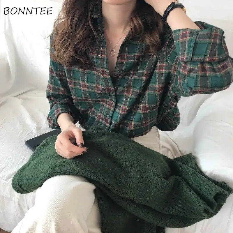 Vintage Plaid Loose Lapel Collar Top