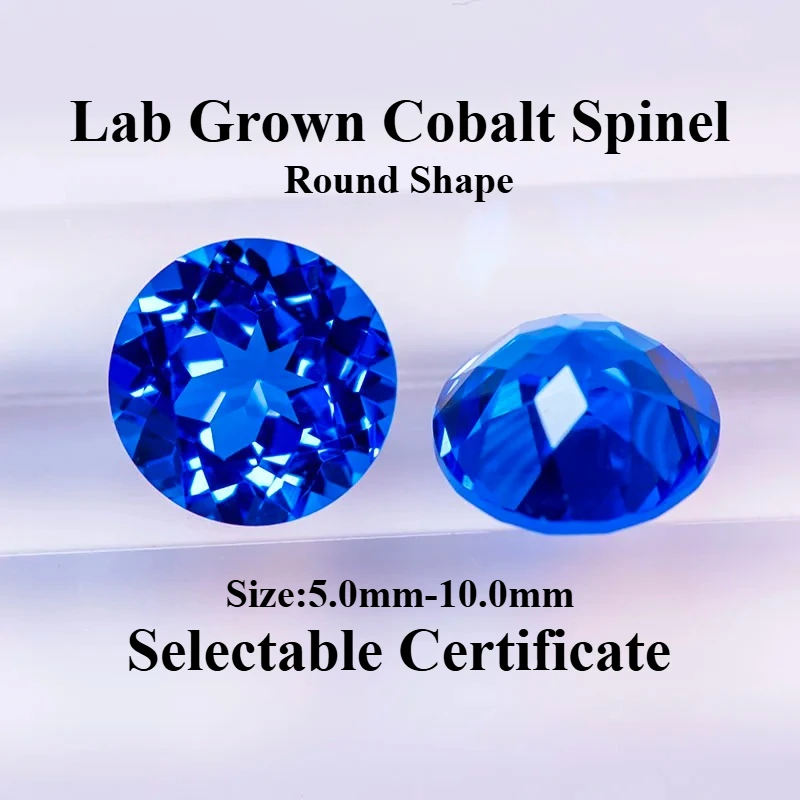 A+ Hochwertiger Laborgezüchteter Kobalt-Spinell Edelstein in Blauer Farbe Runder Form für Charms Schmuckherstellung Materialien Wählbar mit Zertifikat