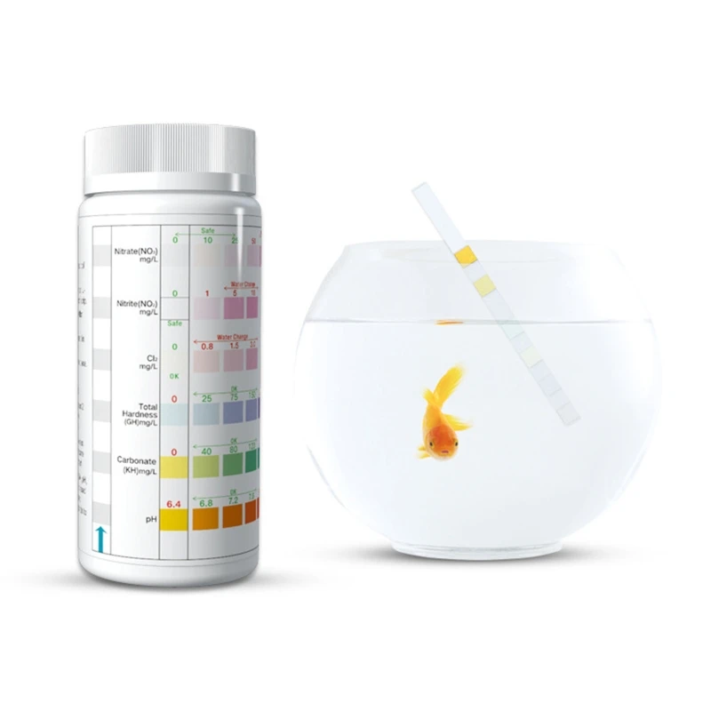 100 Counts Aquarium Test Strips Fish Tank 6 in 1 Test Kit for NO2 Nitrate KH PH Chlorine GH aquarium test strips