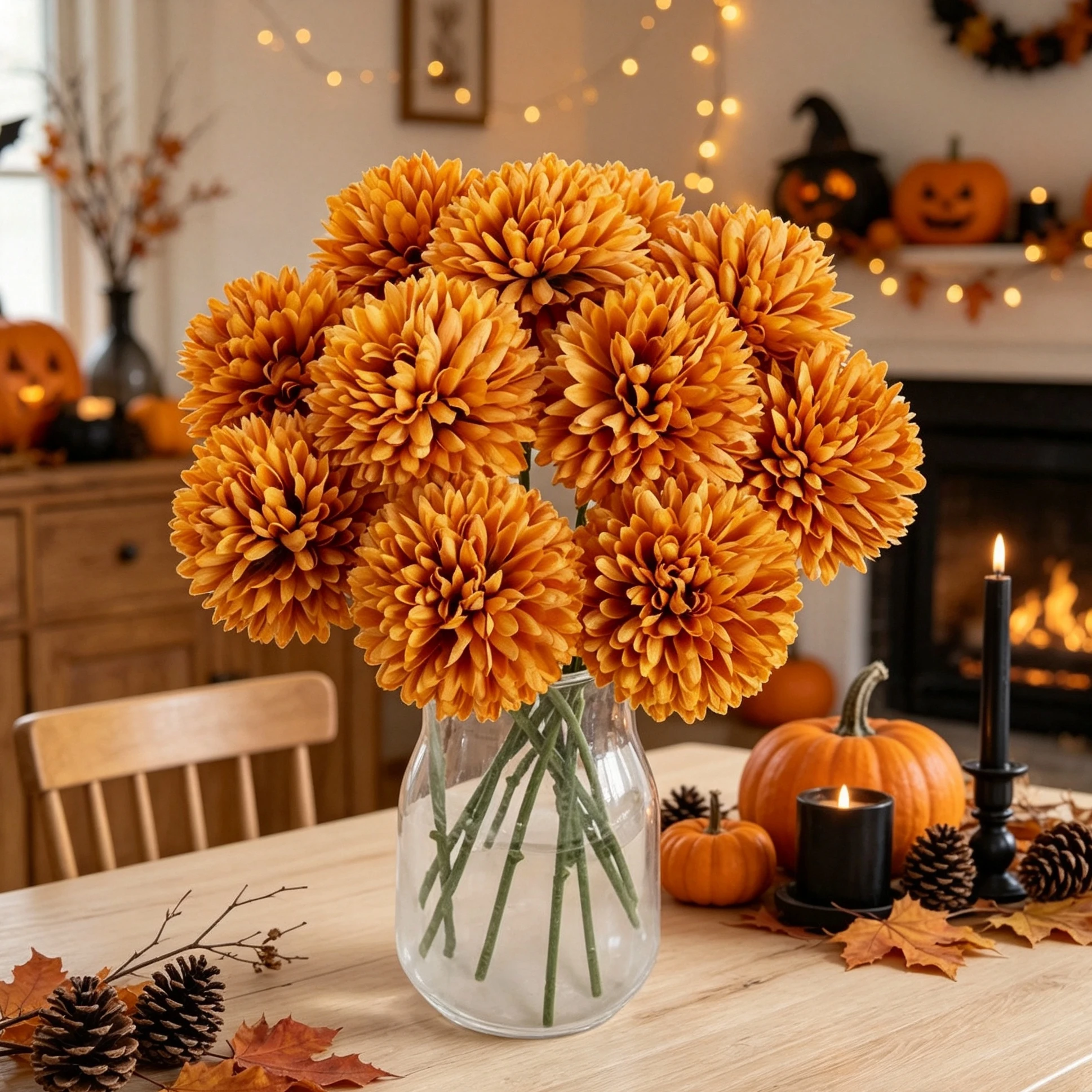 10 Stück Künstliche Blumen aus Seide, Löwenzahn, Hortensie, für Zuhause, Tischdekoration, Halloween, Herbst, Deko-Kranz, Hochzeitsstrauß, Brautfest