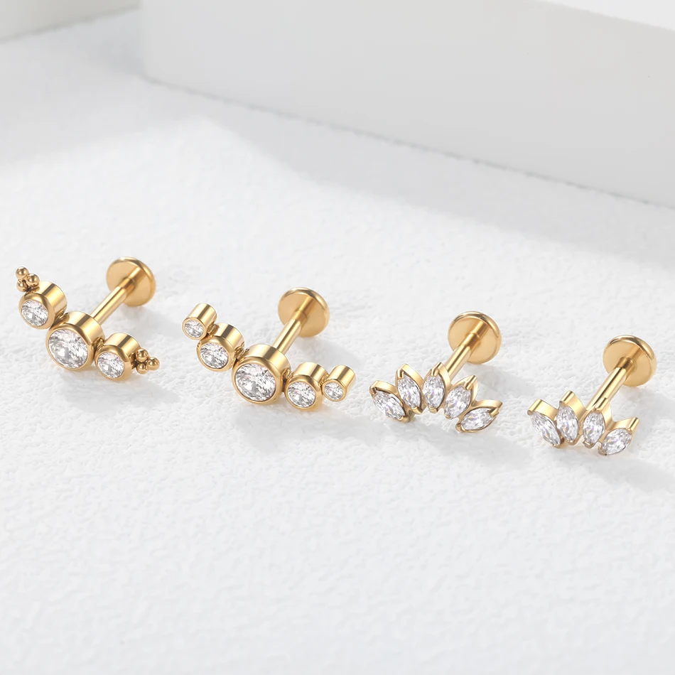 티타늄 피어싱 귀 연골 이주 스터드 귀걸이, 내부 나사산 CZ 크리스탈 라브렛 링, 나선 피어싱 바디 쥬얼리, 16G 