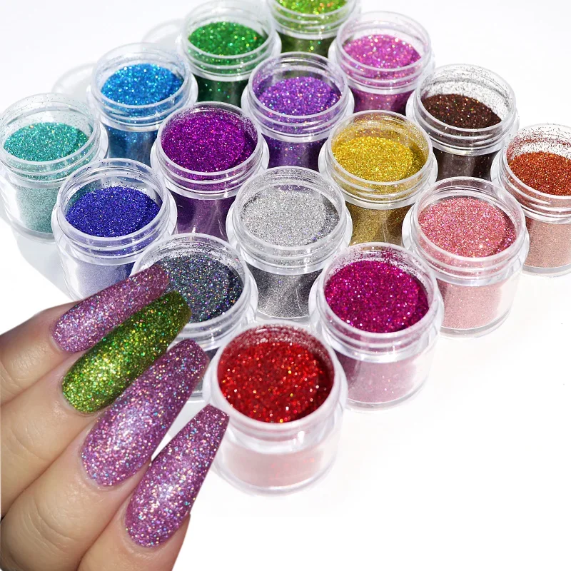 

16Pcs Rose Gold Holographic Nails Fine Glitter Powder For Manicure Sparkly Laser Chrome Pigment Bulk Dust Nail Art Decorations