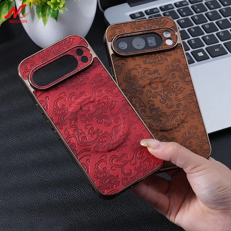 Vintage Flower PU Leather Shockproof Case with Plating Bumper and Wireless Charging Compatibility