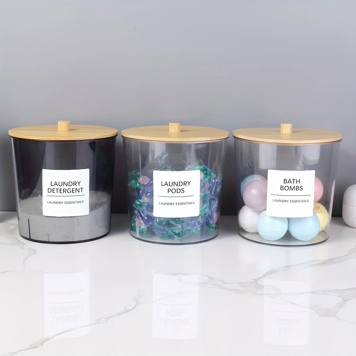 1pcs/2pcs Large Clear Laundry Container for Organizing, Plastic Laundry Dispenser Jars with 3 Bamboo Lids and 3 Labels 3