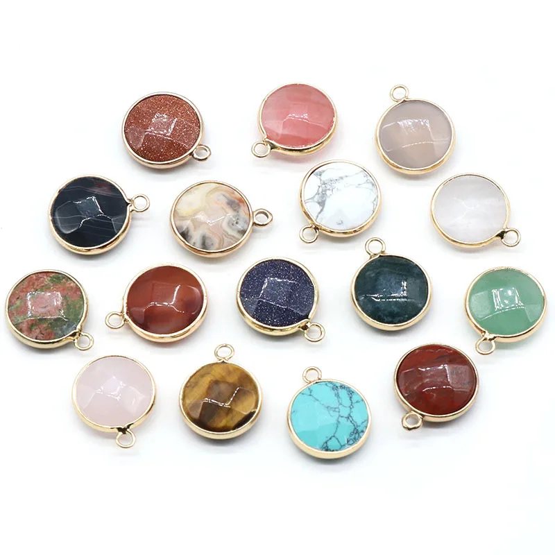 Faceted Gemse Golden Plated  Natural Stone Charms Chakra Reiki Healing Crystal Pendants For DIY Bracelet  Necklace Jewelry ACC