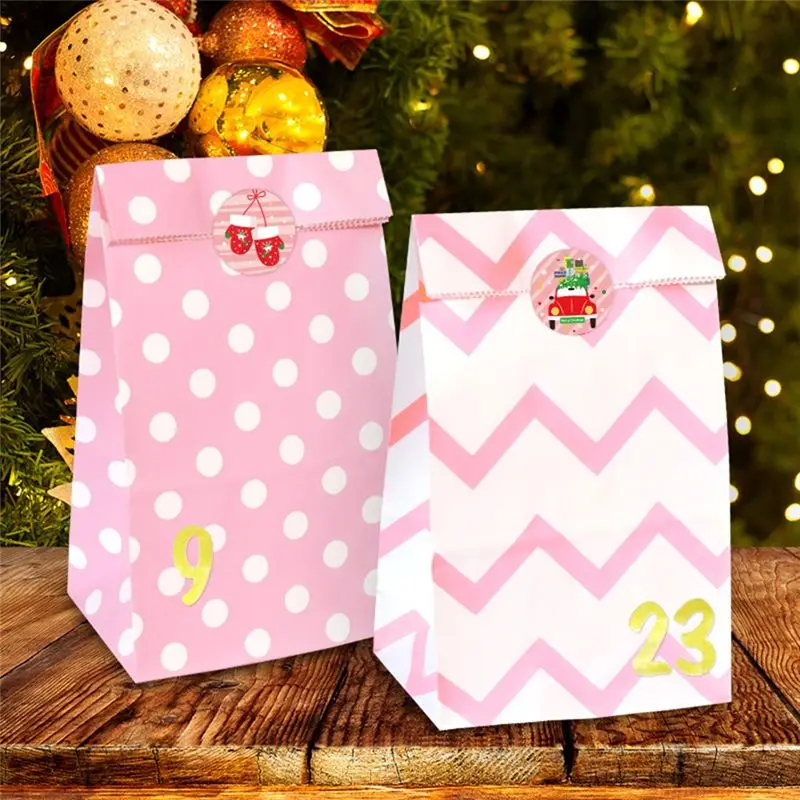 C9-24Pcs 크리스마스 가방 휴일 가방 크리스마스 선물 가방 크리스마스 휴일을 위한 사탕 뷔페 종이 가방